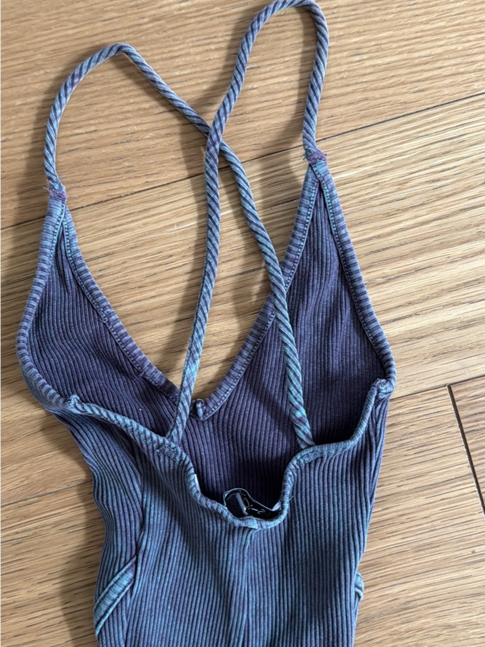 Fashion Nova Ribbed Strappy Jumpsuit in Dusky Purple and Teal Trim